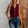 thumbnail image 4 of mdesiwst Linen Vest Top for Women Casual Slim Fit Sleeveless Button Down Waistcoat V Neck Crop Office Work Outfit, 4 of 8