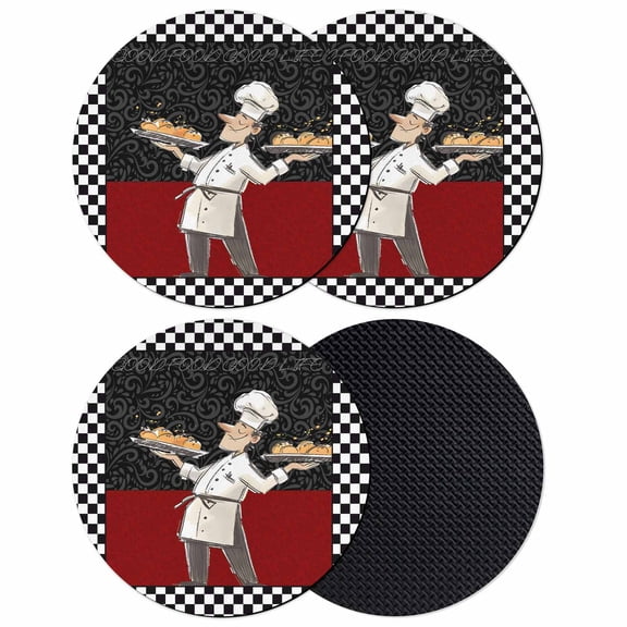 Chef Coasters Set of 4, Absorbent Coasters for Drinks, Cartoon Cute Watercolor Cooking Red Black Coaster for Desk Coffee Table Protection, Home Decor House Warming Gifts 4"