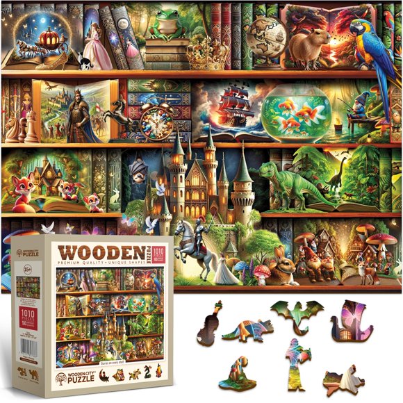 WOODEN.CITY Wooden Puzzles for Adults 1000 Pieces - Stories on Every Shelf – Bookshelves Scene | Made in EU | Gift for Book Lovers | Size 21,25