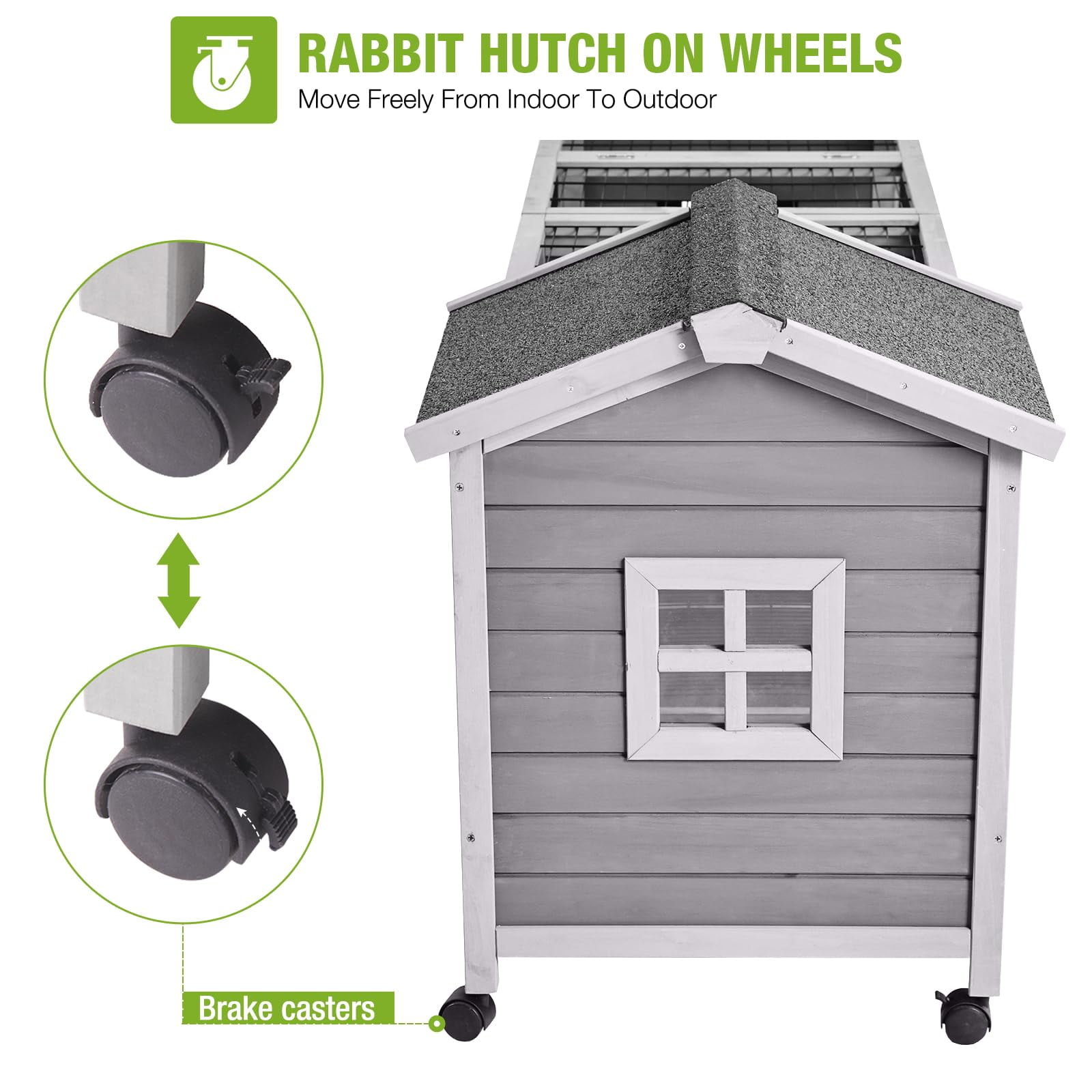 MEDEHOO Rabbit Hutch Outdoor Bunny Cage Indoor with Large Space Guinea Pig House on Wheels 10.4 ft², No Leak Trays, Run