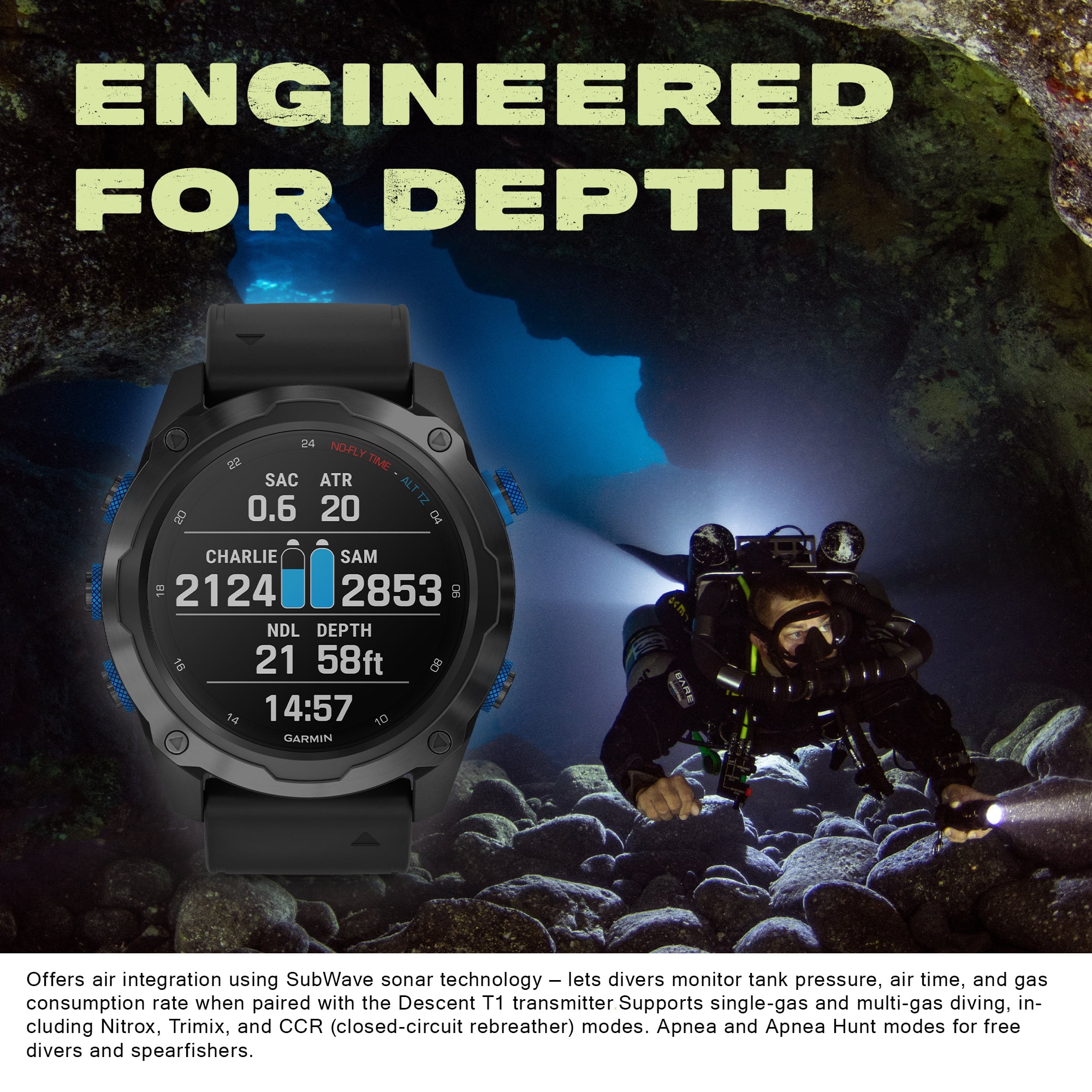 Garmin Descent Mk2i, Watch-Style Dive Computer with Air Integration, Multisport Smartwatch, Titanium Carbon Gray DLC with Black Band Bundle With Microfiber Cleaning Cloth + Wireless EarBuds