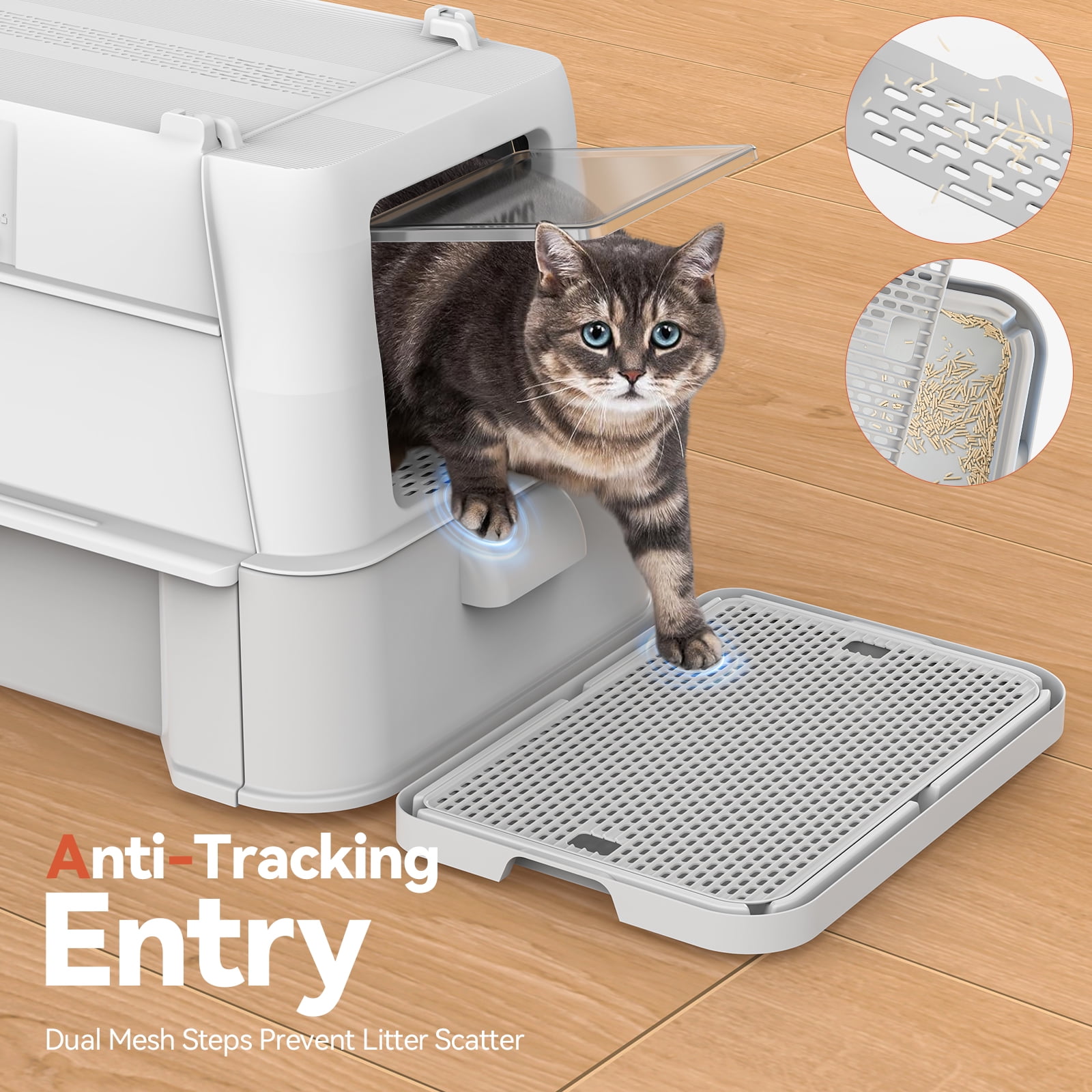 Covered Stainless Steel Cat Litter Box with Odor Control, Modular Design with Drawer, Easy to Clean with Scoop,XL Size Fits All Cats (Light Grey)