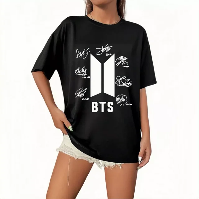 Playeras Manga Corta Mujer Negro Bts Oversize K-pop Camiseta