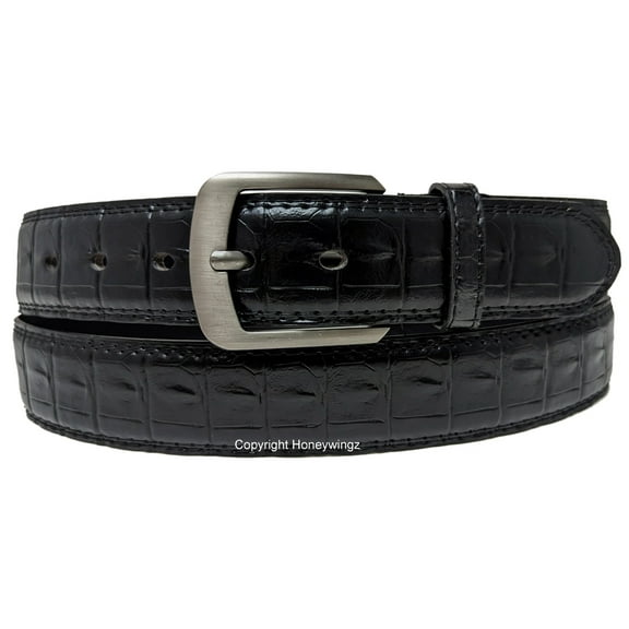 Men Black Faux Alligator Crocodile Skin Leather Belt A23