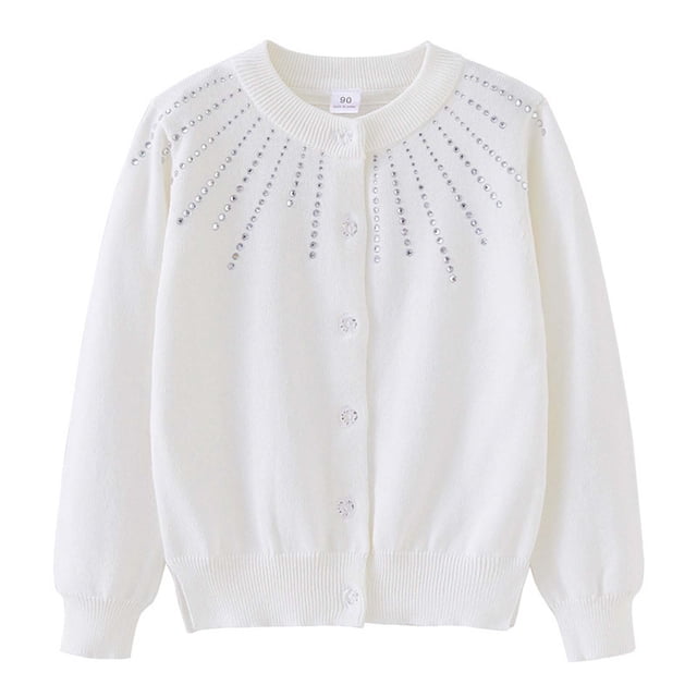 RXIRUCGD Cardigan Veste en Tricot de Coton pour Filles avec Strass ( Blanc, Taille : 2 Ans )