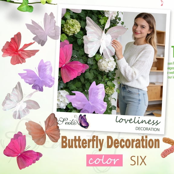 Butterfly Party Decorations, Sheer Pink Butterfly Decor, 10X6 In, Garden Decorations Outdoor, Patio Garden, 1 Pc