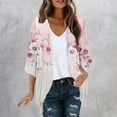 thumbnail image 3 of JTZGDY Cardigan Tops for Women Lightweight Casual Summer Floral Printed 3/4 Sleeve Chiffon Blouses Loose Fit Dressy Beach Cover ups Pink#02 M, 3 of 6