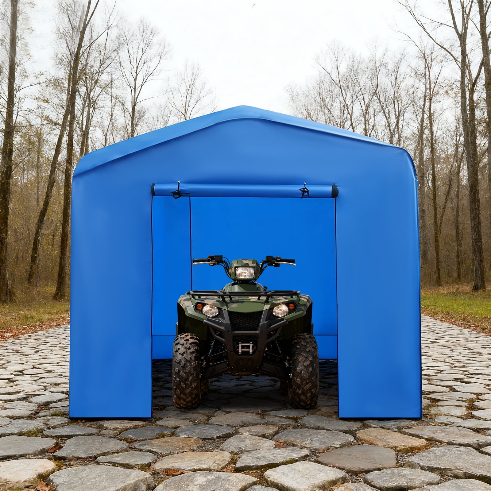 Blue Steel Frame PE Cloth 12x12x8 Foot Carport Rainproof and Dustproof Garage Multifunctional Storage Tent
