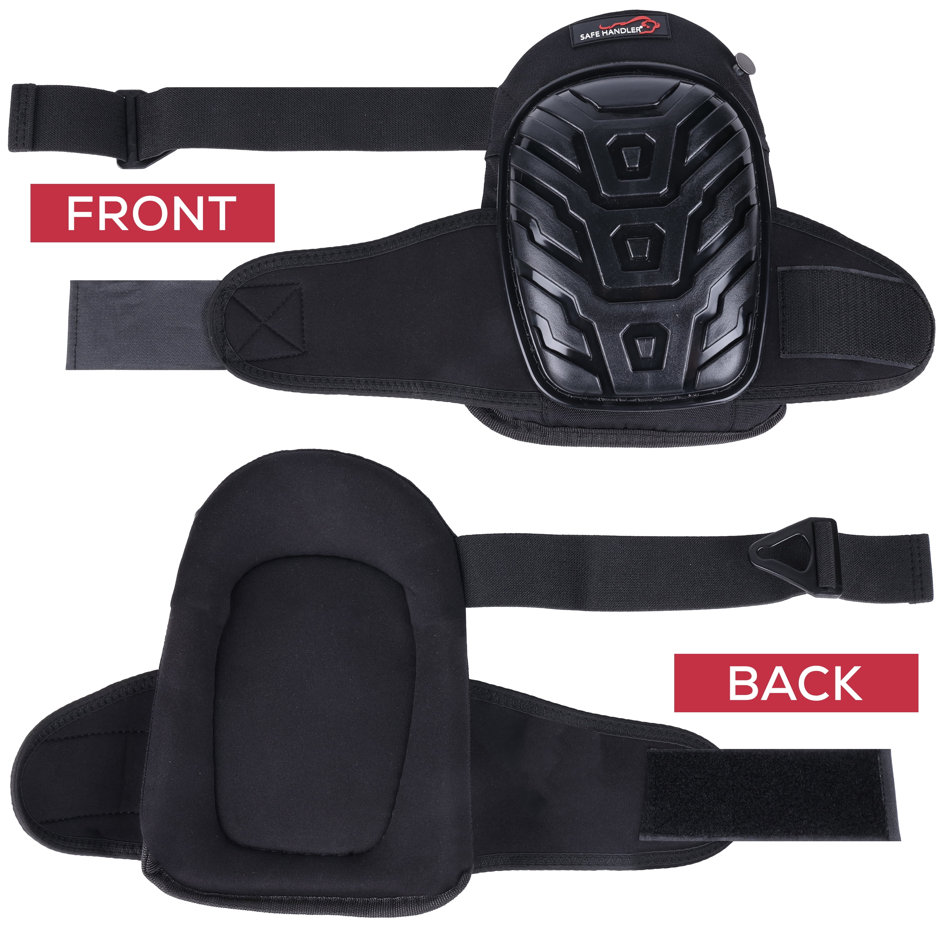 Safe Handler Professional Crystal Gel Knee Pads for Work with Soft EVA Foam and Gel Cushion — Heavy Duty Tough Cap, Reinforced Adjustable Buckle Straps