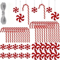 50PCS Christmas Candy Cane Hanging Ornaments Candy Lollipop Christmas Tree Decorations Plastic Twisted Crutch Ornaments for Xmas Crafts Indoor Outdoor Decor (Red and White)