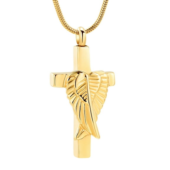 Angel Wings Cremation Jewelry for Ashes Cross Urn Necklace Memorial Necklace for Human Ashes of Loved Ones Keepsake Pendant for Men Women