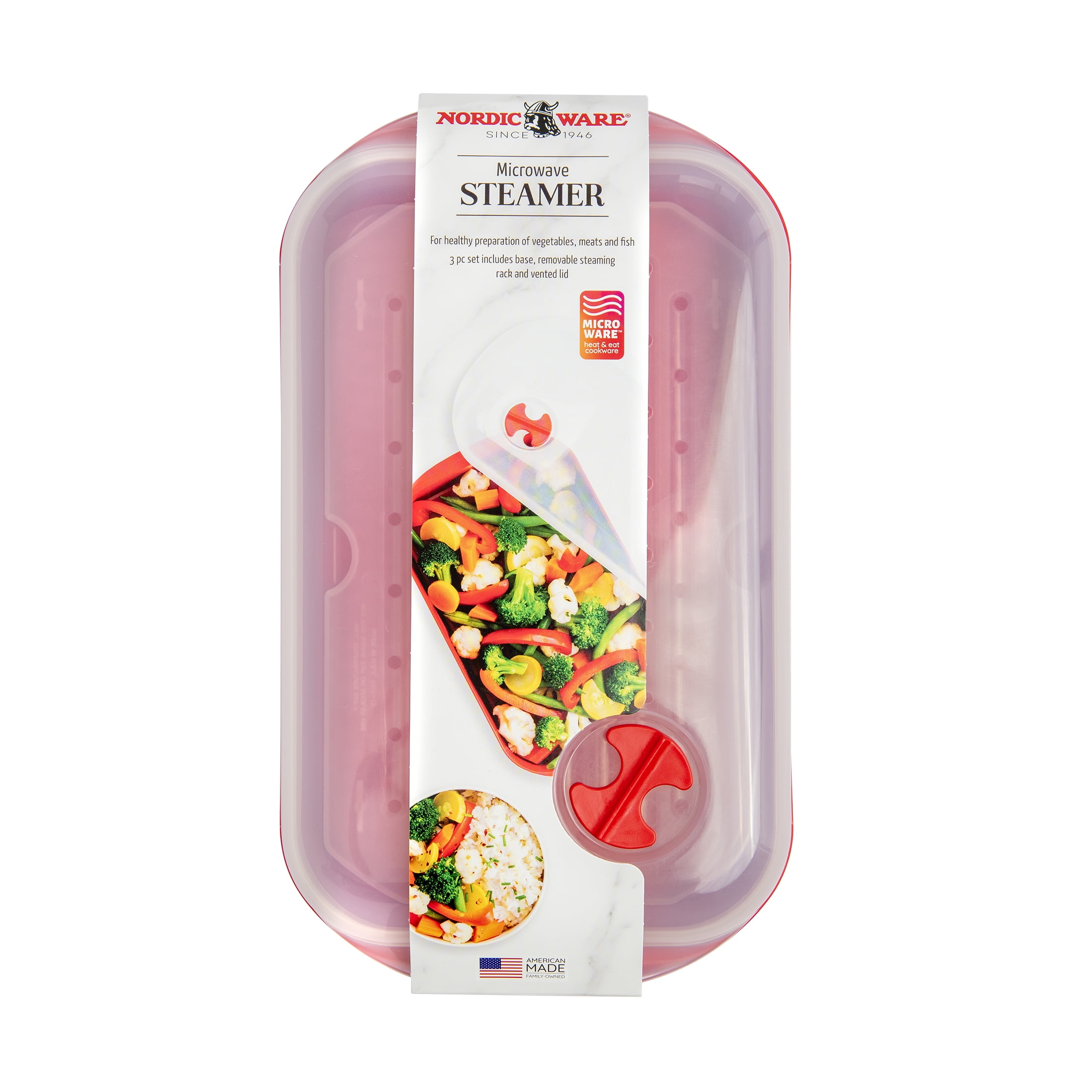 Nordic Ware Microwave Veggie Steamer, Red, 10.4" x 6.6" x 2.1"
