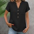 thumbnail image 2 of Hecho para Más Camisa Mujeres Cuello en V Suelto Ajuste Botón Sólido Abajo Blusas Manga Larga Casual Tops de Verano, 2 of 9