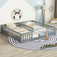 thumbnail image 3 of Mirightone Floor Bed for 2 , Wooden Double Twin Bed for Two , Box Spring Needed,Montessori Bed Frame with Fence Railings,&nbsp;Grey, 3 of 9