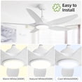 thumbnail image 3 of Sofucor White 48-Inch LED Ceiling Fan with ABS Blades, 3 Color Light Options, Reversible Airflow, DC Motor, 3 of 10