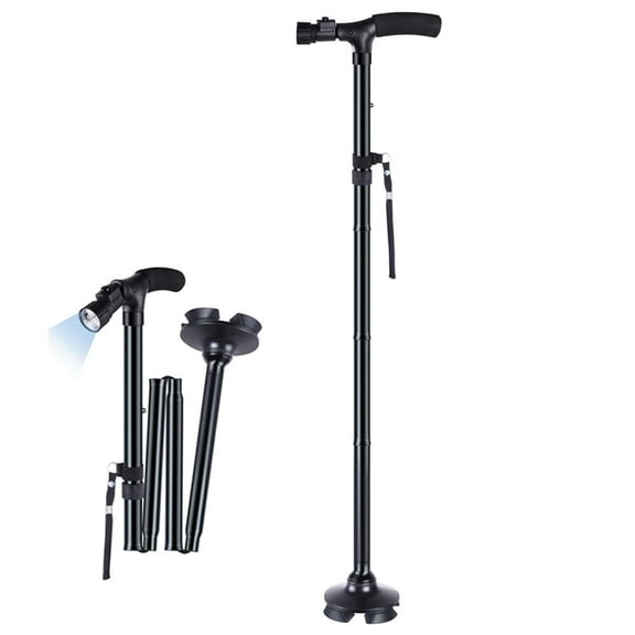 EFaith Walking Cane for Men and Women with LED Lights, Balance Mobility Aid Pole, Folding Cane with Adjustable Posture, Adjustable Walking Cane for Seniors and Adults, Black