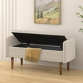 thumbnail image 2 of GZXS Storage Ottoman Bench, 46" Teddy Velvet Upholstered Windows/Bed Bench with Arms and Rubber Wood Legs, for Living Room, Bedroom, Entryway, Beige, 2 of 10