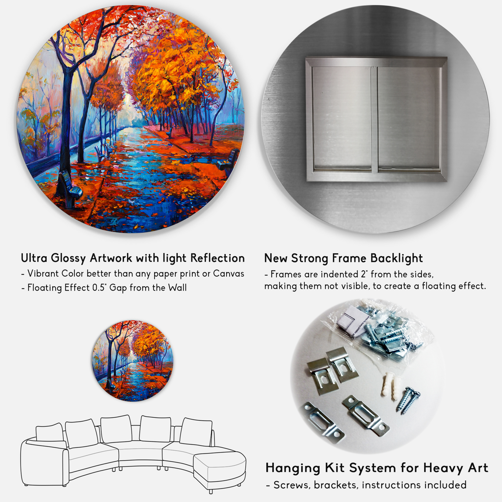 Designart 'Orange Autumn Landscape With Little Road III' Traditional Circle Metal Wall Art 29x29 - Disc of 29