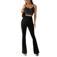 thumbnail image 3 of Luiryar Women's Juniors Corduroy Elastic High Waist Flare Leg Palazzo Long Pants Trousers, 3 of 5