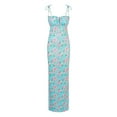 thumbnail image 4 of Yindaity Women's Summer Floral Bodycon Maxi Dress Spaghetti Strap Sleeveless Boho Long Dresses Blue,M, 4 of 5