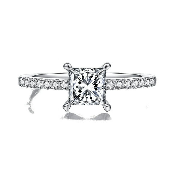 1Carat Princess Cut Moissanite Engagement Ring - Handmade - Diamond Halo Ring - Promise Ring - 18k White Gold Over Silver