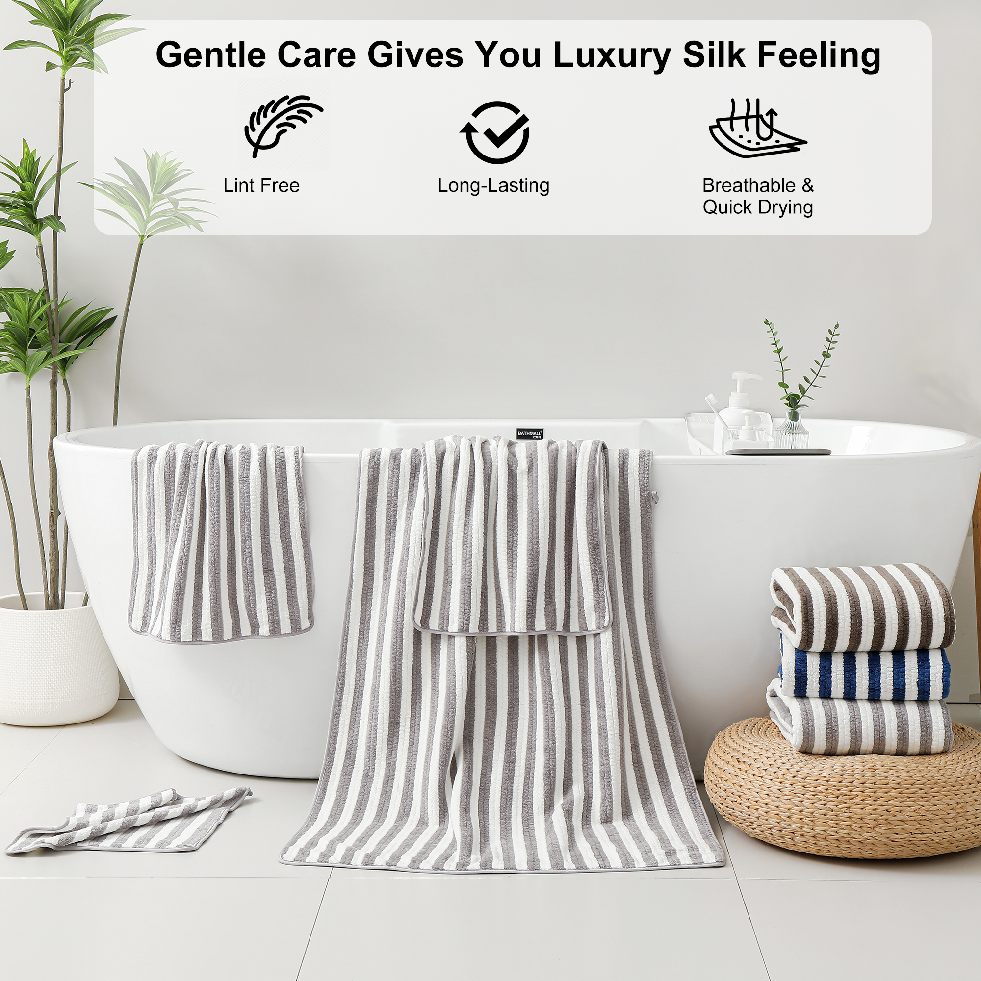 Jessy Home 6 Piece Light Gray Bath Towel Set for Bathroom-2 Bath Towels,2 Hand Towels,2 Washcloths Soft and Plush Highly Absorbent Towel for Hotel & Spa
