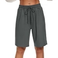 thumbnail image 6 of Shorts for Women Elastic Waist Drawstring Knee Length Basketball Exercise Shorts with Belt, 6 of 6