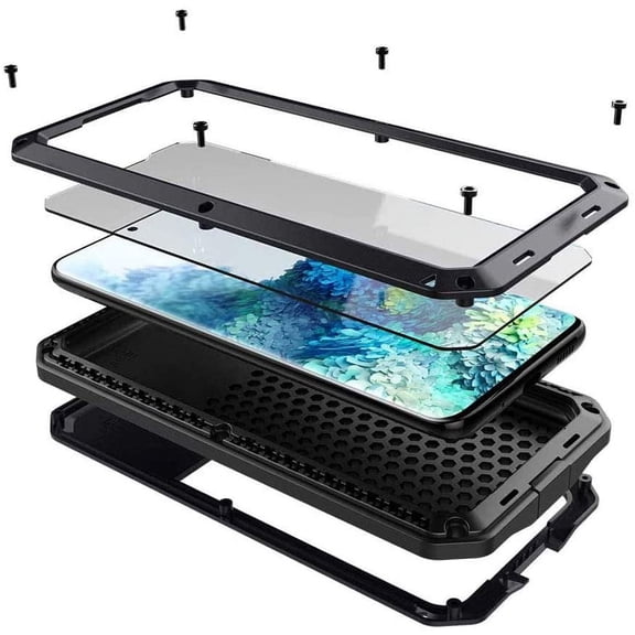 for Galaxy S20 Case,Full Body Protective Cover Heavy Duty Shockproof [Tough Armour] Aluminum Alloy Metal Case with Silicone Built-in Screen Protector for Samsung Galaxy S20 5g 6.2" - Black