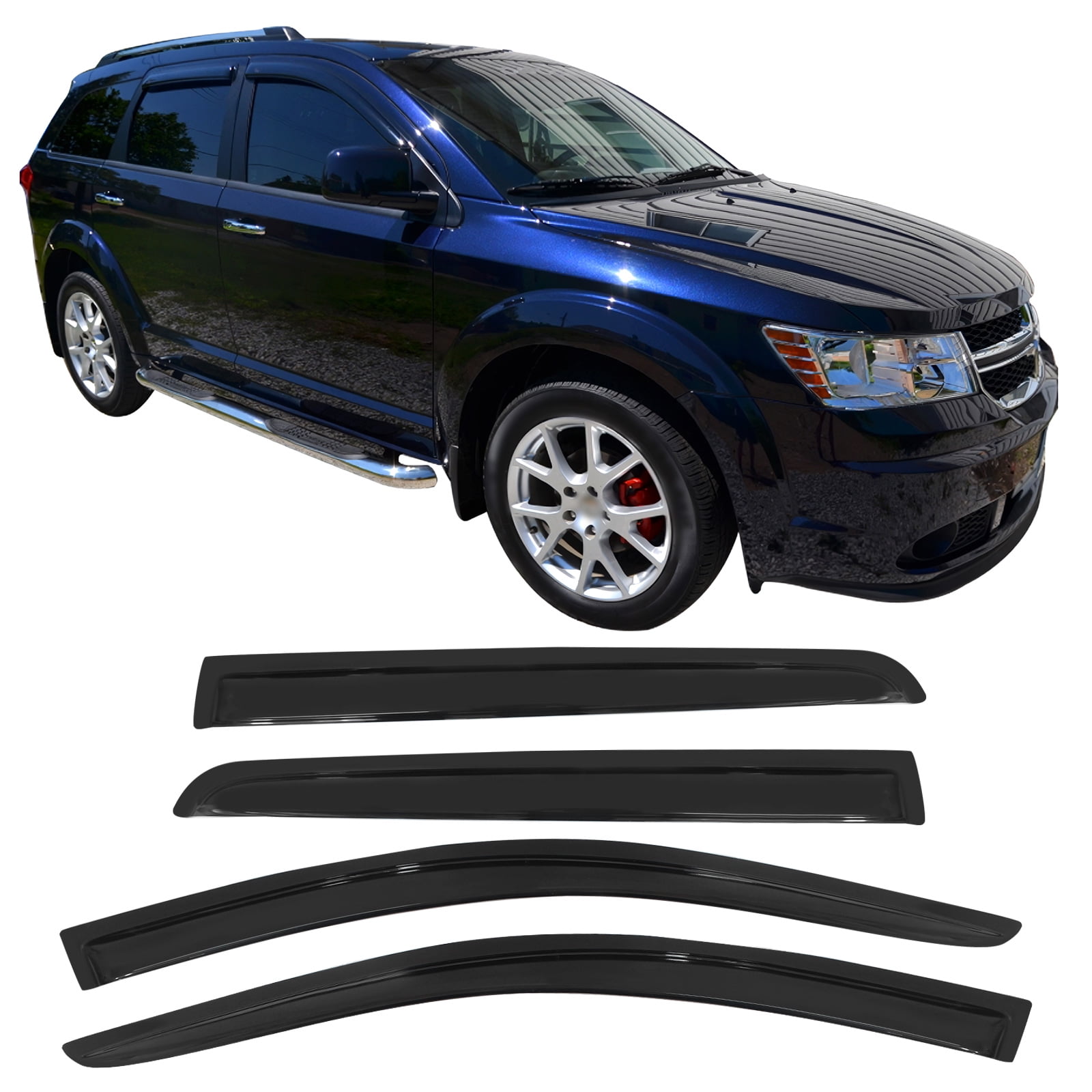 Ikon Motorsports Window Visors Compatible with 2009-2020 Dodge Journey Acrylic Side Vent Windshield Deflectors Outside Mount Rain Sun Guard 4PCS Set