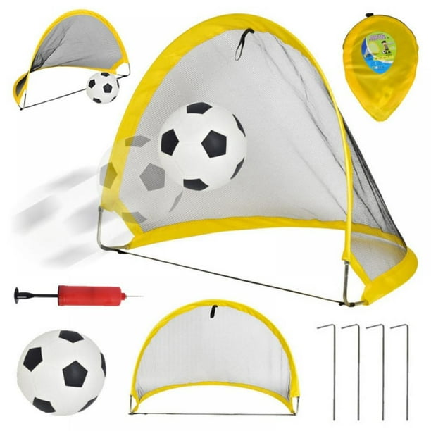 Pop Up Soccer Goals Set of 2 Two Folding Portable Nets with Ball