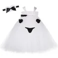 thumbnail image 2 of Vestido de tutú fantasma para niñas con diadema, disfraz de fantasma malvado blanco y negro para Halloween, para niñas, vestidos de fiesta de carnaval, 2 of 5