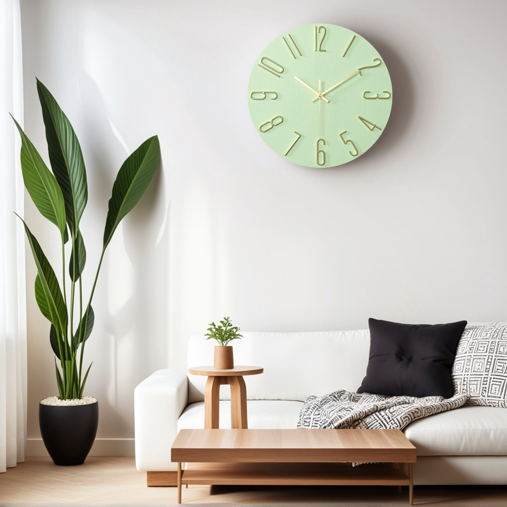 Unique Bargains 2 Pcs Analog Battery Operated Wall Clock 12 Inch Green/White