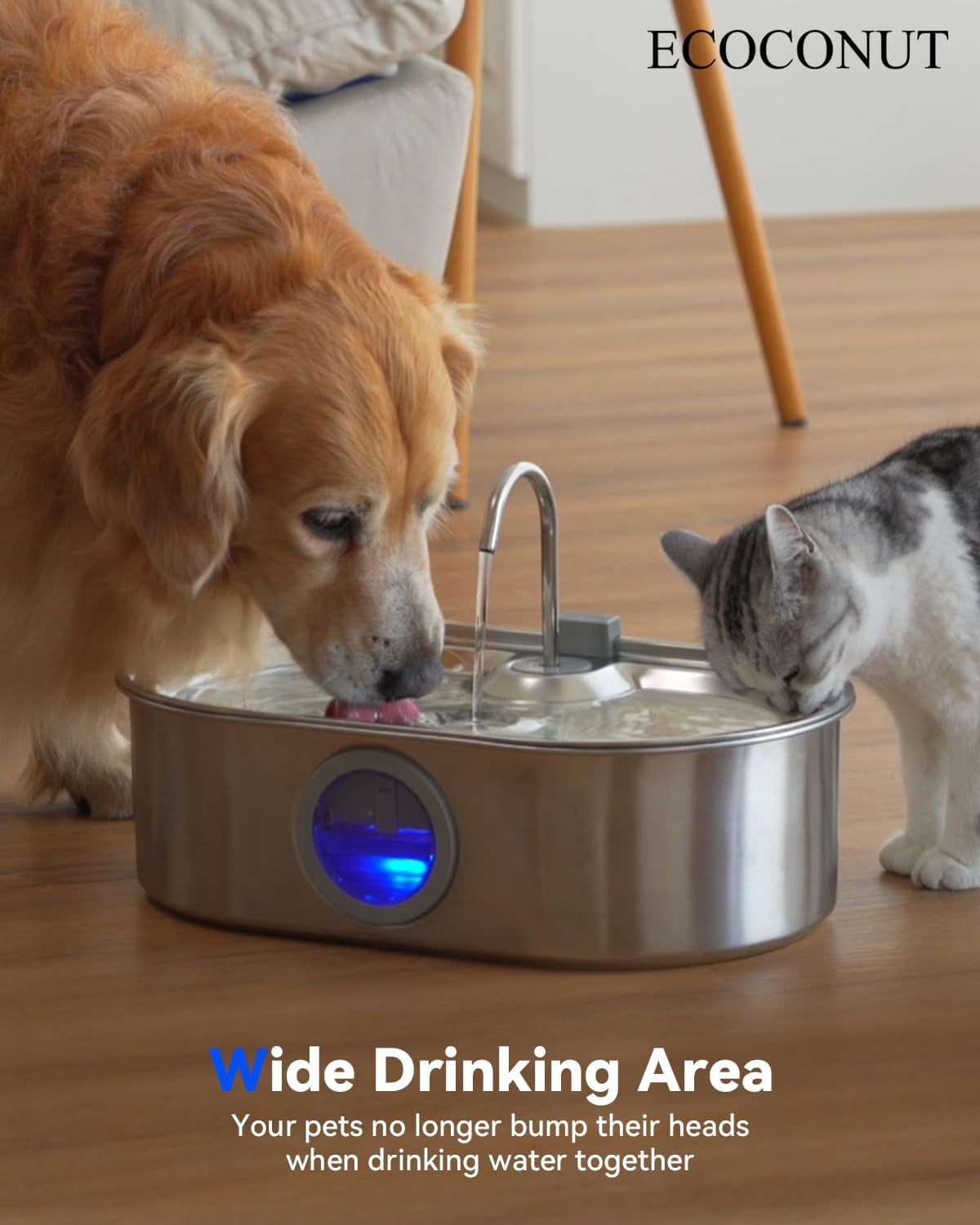 Large Dog Water Fountain, 13L Stainless Steel Automatic Pet Water Dispenser with Deeper Drinking Area and Water Window