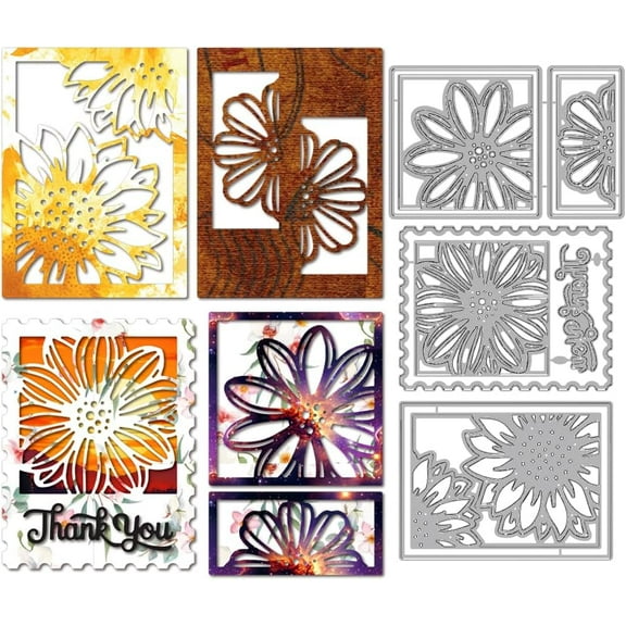 Sunflower Photo Frame Die Cuts for Card Making Floral Stamps Embossing Metal Cutting Dies Natural Flowers Paper Craft Die Cuts Stencils for Scrapbooking Craft Paper Birthday Card Gift Decor Gray