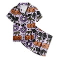 thumbnail image 5 of felwors Kids Halloween Pajamas Kids Pumpkin Ghost Print Girls Silk Pjs Short Sleeve Button-Down Top Shorts Set Kids Girls Clothes (Purple,2-3 Years), 5 of 5