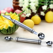 Melon Baller Scoop,Stainless Steel Fruit Decoration Carving Knife,Melon Watermelon Cantaloupe Ice Cream Sorbet Dessert Dual Function Ball Spoon for Kitchen Tools (Silver)