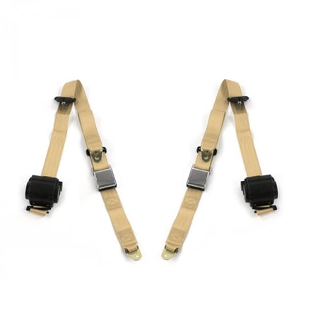 safeTboy  Tan Retractable Bucket Seat Belt Kit for 1968-1972 Chevy Chevelle Airplane 3 Point - 2 Belts