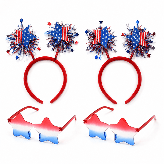 Kanuer 4th of July Party Accessories Set,  Patriotic Star Headband, Red White Blue Star Sunglasses for Independence Day Memorial Day Party Favors, 4 Pcs