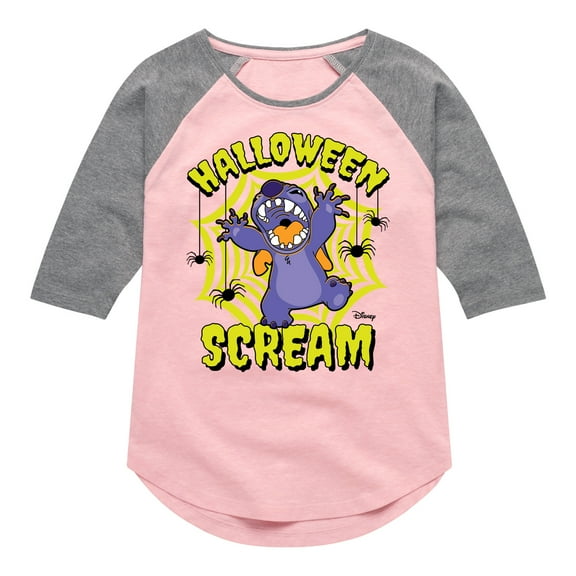 Disney - Lilo & Stitch - Halloween Scream Spiders - Toddler & Youth Girls Raglan Graphic T-Shirt