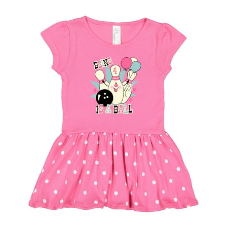 

Inktastic Pink Bowling Pin 4th Birthday Gift Toddler Girl Dress
