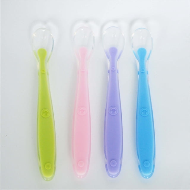 Baby Spoon, 4pcs Silicone Baby Spoon, Cutlery Set to Encourage Your Baby to Eat Independently, BPA Free