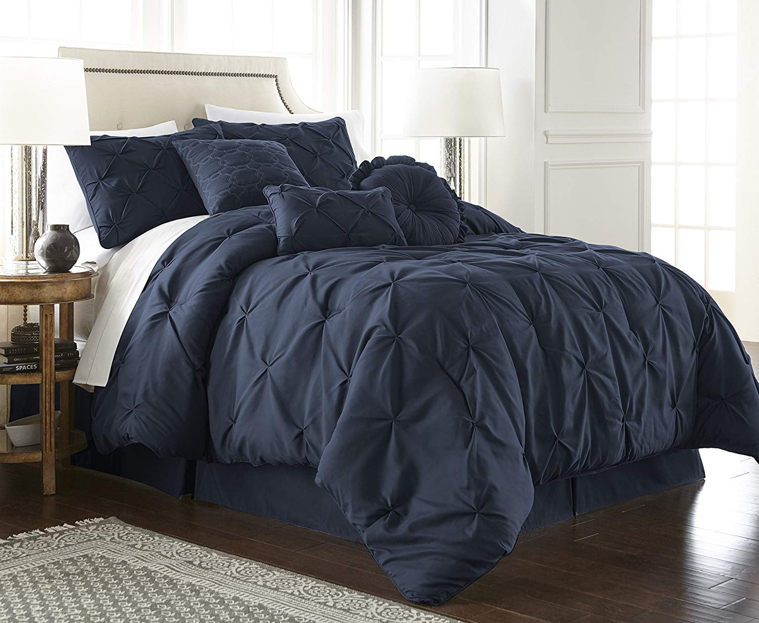 Chezmoi Collection Luxurious Navy Pintuck Pinch Pleated Comforter Set 