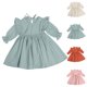 thumbnail image 4 of Odeerbi Niñas Ruffle Manga Larga Vestido de Algodón Primavera Verano Princesa Vestidos Color Sólido Cuello Redondo Dulce A-Line Vestido, 4 of 4