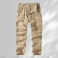 thumbnail image 2 of Men Cargo Pants Pockets Casual Solid Color Straight Leg Pants Multi Pockets Lightweight Utility Streetwear Trousers Khaki 34, 2 of 8
