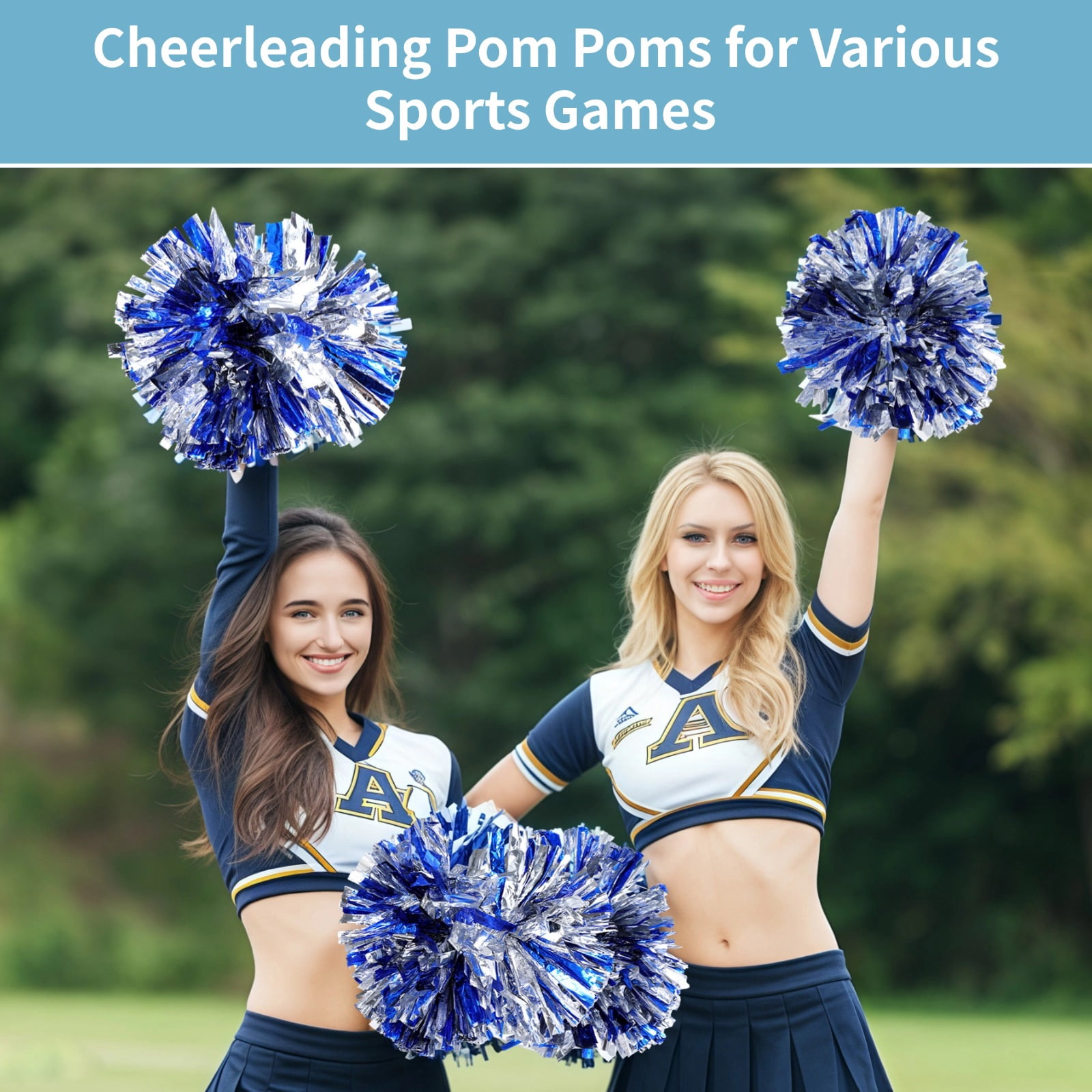 12 PCS Cheer Pom Poms, Baton Handle Cheerleading Pom Poms, Metallic Foil Cheer Pompoms for Team Sports Party Dance Cheering Accessories
