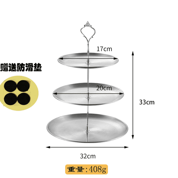 2 Pcs of 3-Tier Stainless Steel Cake Stand, Elegant Silver Tiered Tray for Fruit, Desserts, and Snacks, Great for Weddings and Parties, Includes Non-Slip Feet