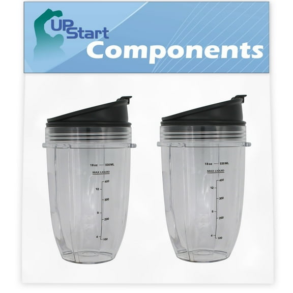 2 Pack UpStart Components Replacement 18 oz Cup with Sip No Seal Flip Lids for Ninja Nutri Ninja Auto-iQ BL482