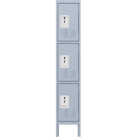 66’’ Metal Lockers for Employees, Locking Storage Cabinet with Doors & Hooks, 3 Door Cabinet for Gym School Home Office Garage, Heavy Duty (Gray)