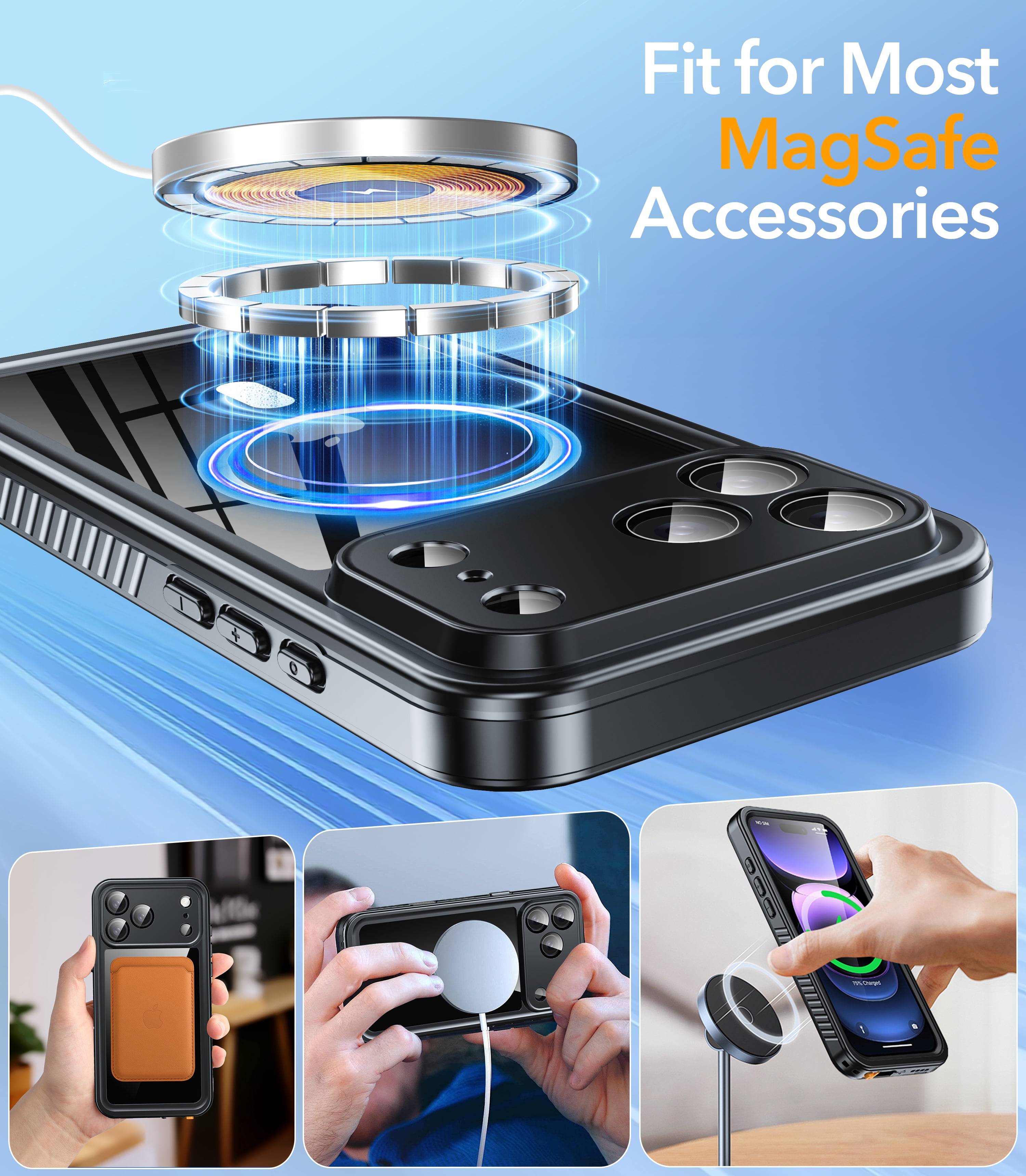 Oneagle Magnetic Waterproof Phone Case for iPhone 17 Pro Max,IP 68 Underwater,Black