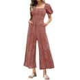 thumbnail image 4 of Combinaison pour Femmes, Col Carré Manches Courtes Imprimé Jambes Larges Tenue Décontractée d'Été, Noir TG, 4 of 7